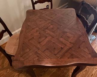 French Provincial Parquet-Top Dining Table and Chairs
