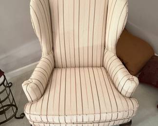 Queen Anne Style Striped Wingback Armchair