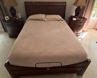 Ethan Allen Dark Brown Queen Sleigh Bed Frame with Adjustable Base