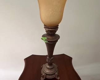 Transitional Style Table Lamp with Frosted Amber Glass Shade