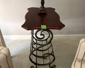 Wrought Iron and Wood Magazine Rack Accent Table