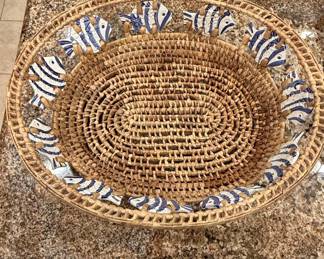 Wicker and Ceramic Fish Accent Basket