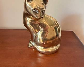 Vintage Solid Brass Sitting Cat Figurine