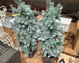 Pair of Pre-Lit Artificial Flocked Christmas Trees