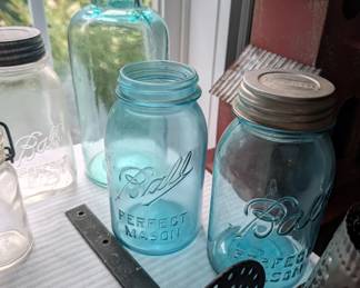 Blue glass jars