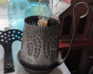 Handmade punched tin lamp