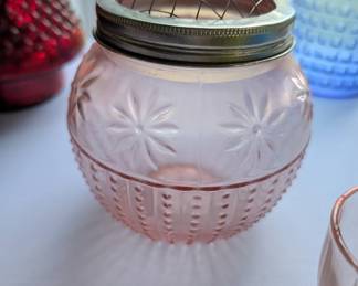 Flower Frog Pink glass with dome wire