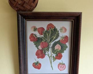 Vintage Strawberry framed art (one of two)