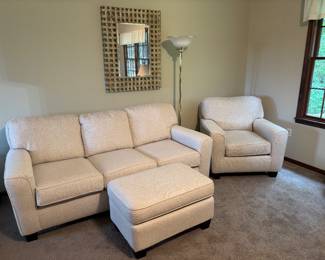 Upholstered Sofa w/ Ottoman and Matching Chair (Fabric Calm)