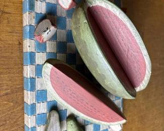 215 folkartpaintedwoodenfruitsculpture