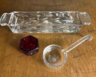 229 pressedglasscandydishladleandruby