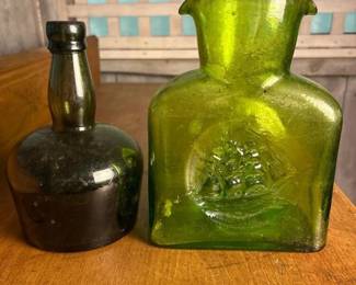204 twoblownglassgreenbottles
