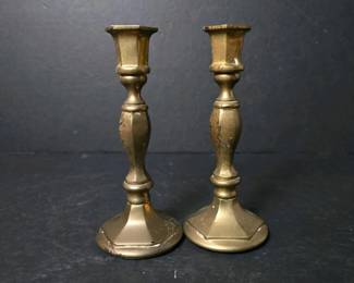 121 pairofbrasshexagonalbasecandlestick