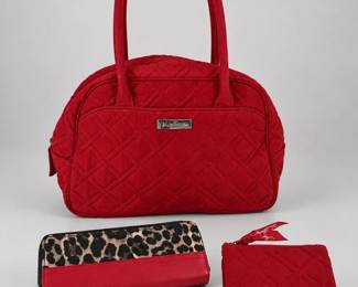 Coach Leopard Print Wristlet with Vera Bradley Red Handbag and Coin Purse