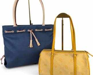 Dooney Bourke Blue Drawstring Tote and Yellow Signature Barrel Handbag