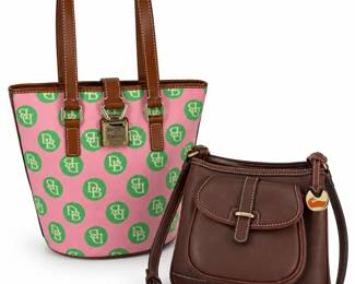 Dooney Bourke Pink Signature Tote and Brown Leather Crossbody Handbags