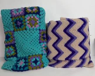 Vintage Handmade Crochet Chevron Afghans