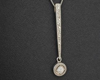 14K White Gold Diamond Drop Pendant Necklace with Box Chain 2.43g