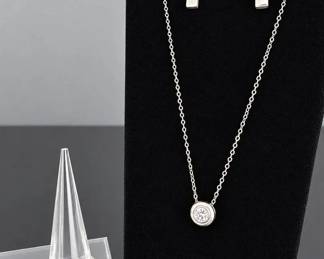 Sterling Silver 925 Jewelry Collection with Blue CZ Stone Ring, Necklace Earrings 15.51g