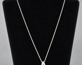 14K White Gold A Initial Necklace 10K White Gold DiamondCut Hoop Earrings 1.66g, 0.74g