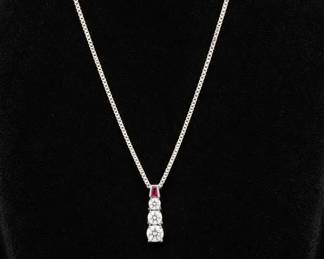 18K White Gold Milor Necklace with 14K Gold ThreeCZ Stone Pendant 3.16g