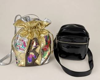 Samir Metallic Patchwork Bucket Bag DKNY Black Patent Crossbody Bag