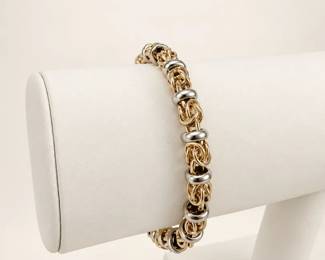 14K TwoTone Italian Byzantine Link Bracelet 11.77 Grams