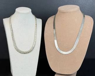Sterling Silver Necklace Collection Turkish Byzantine Herringbone Chains 24.54g, 51.54g