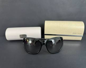 Jimmy Choo Sykes Black Oversized Sunglasses Made in Italy with 2 Designer Cases