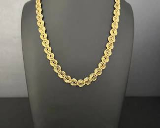 14K Gold Interlocking Link Necklace with Decorative Clasp 14.73g