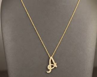 14K Yellow Gold 2g CZ Script Initial A Pendant Necklace 2grams
