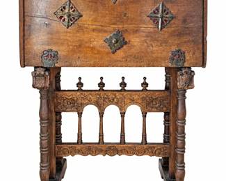 Antique Spanish Style Vargueo Cabinet on Carved Stand