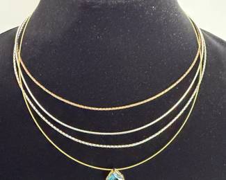 14K Gold MultiStrand Necklace Collection with Blue Gemstone Pendant