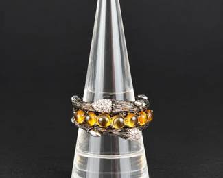 Dweck Diamonds Sterling Silver Citrine Diamond Size 8.5 Ring Textured Branch Design 11.23g