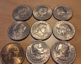 Susan B. Anthony  Sacagawea U.S. Dollar Coins  9 Coins