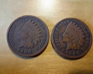 1888  1908 Indian Head Pennies  2 Vintage U.S. Cents