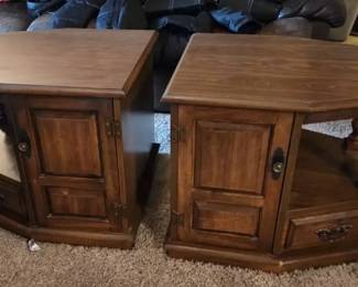 Matching Vintage Wood End Tables with PassThrough Cabinets