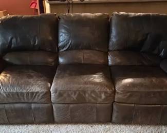 Brown Leather Sofa with Dual Manual Recliners