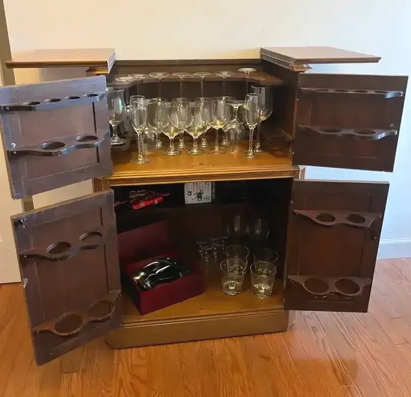 Vintage RockOla Bar Cabinet, Glasses Included