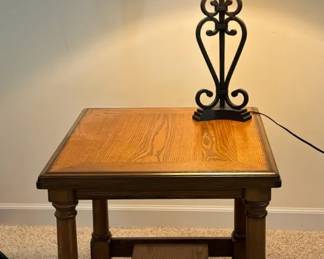 Wood Side Table with Metal Lamp
