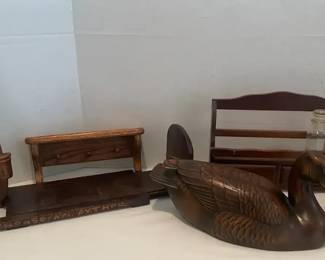 Signed Numbered Wooden Goose Sculpture, Hand Carved Wooden Bookends, Other Vintage Wood Decor