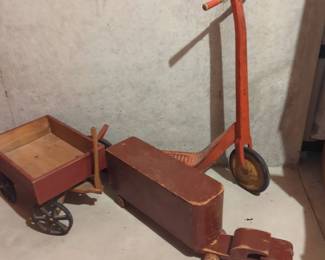 Antique Childs Scooter, Toy Wagon and Truck
