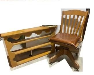 Vintage Blonde Wood Wall Shelf, Rolling Desk Chair