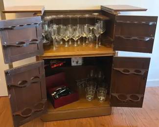 Vintage RockOla Bar Cabinet, Glasses Included