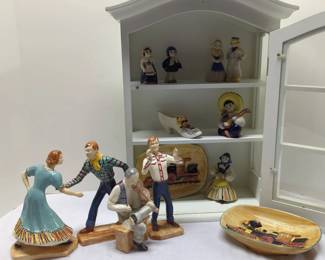 Ceramic Figurines and White Display Cabinet