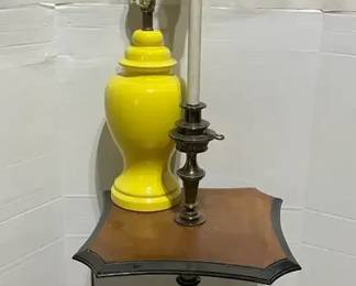 Mid Century Floor Lamp w Integrated Side Table, Yellow Table Lamp