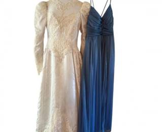 Vintage Ivory Lace Wedding Gown & Blue Chiffon Halter Dress
