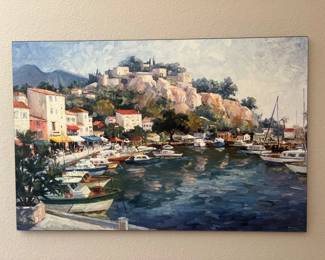 Mediterranean Harbor Scenic Print on Board