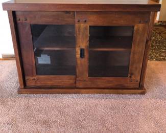 Rustic Distressed Wood Media or Display Cabinet - Glass Doors Slide