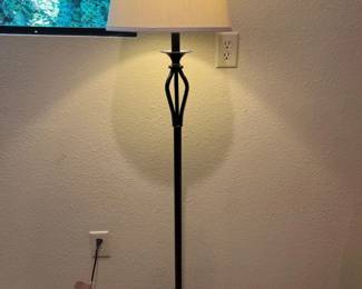 Black Metal Floor Lamp with Beige Fabric Shade